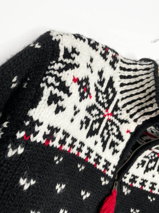 vintage andrea viccaro wool - blend nordic snowflake 1/4 zip sweater - good market thrift store