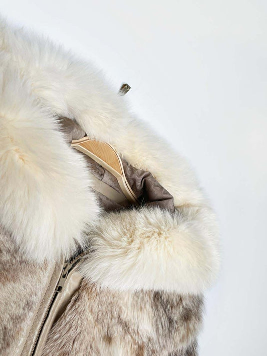 vintage arctic fox fur hooded zip bomber jacket | javurek - good market thrift store