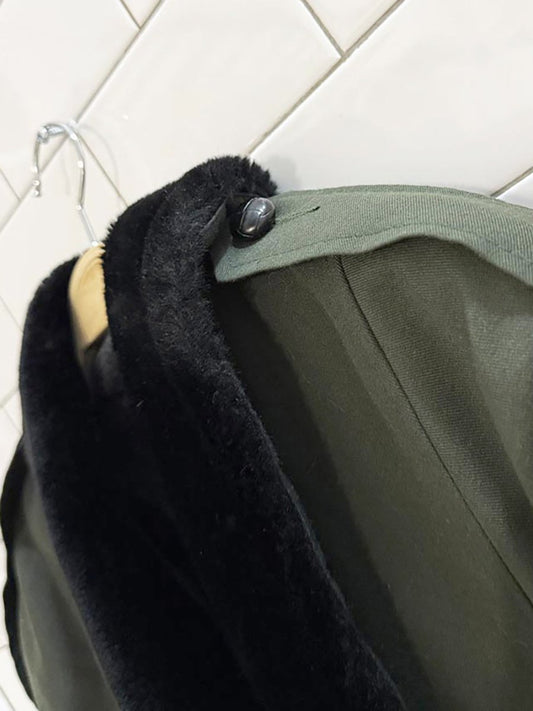 vintage balimel faux fur collar double breasted belted trench coat - good market thrift store