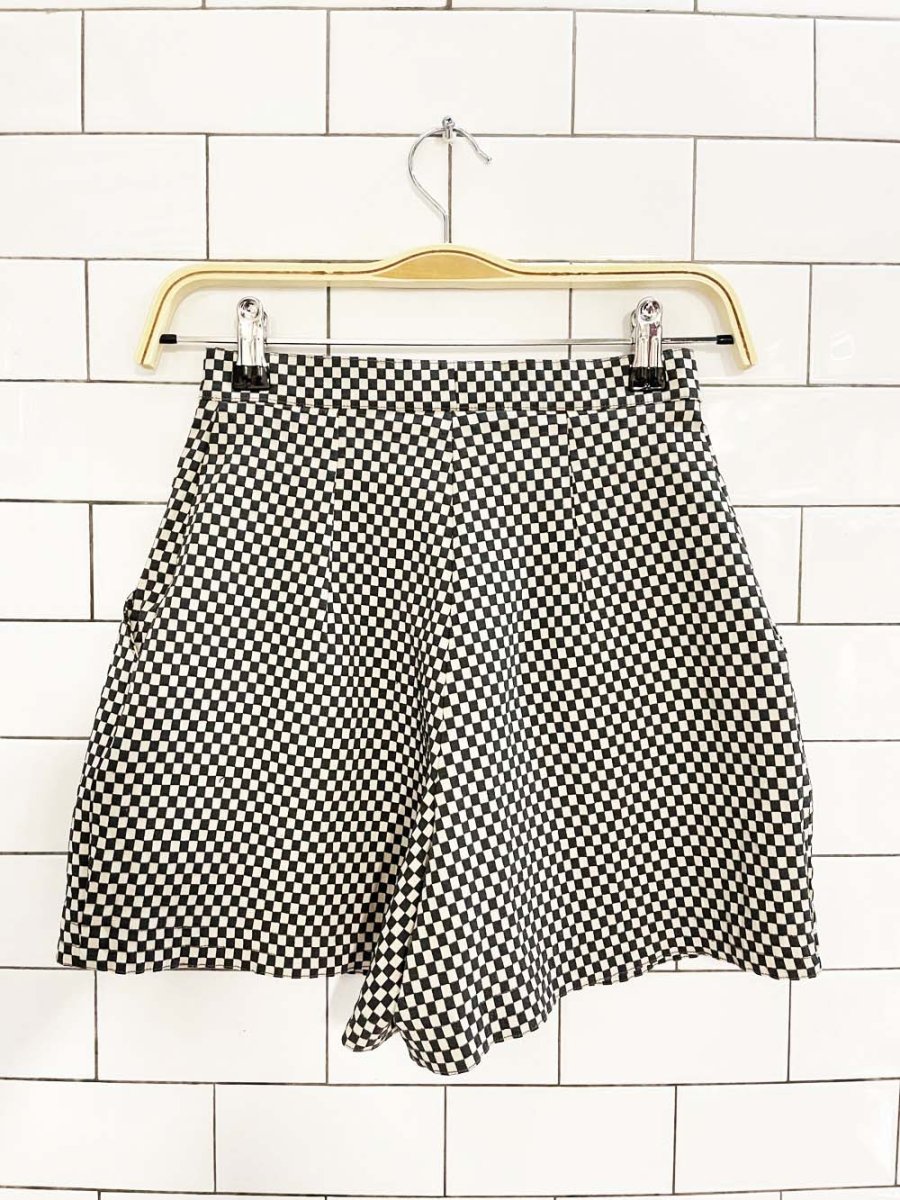 vintage bauduret paris stretch check pleated trouser shorts - good market thrift store