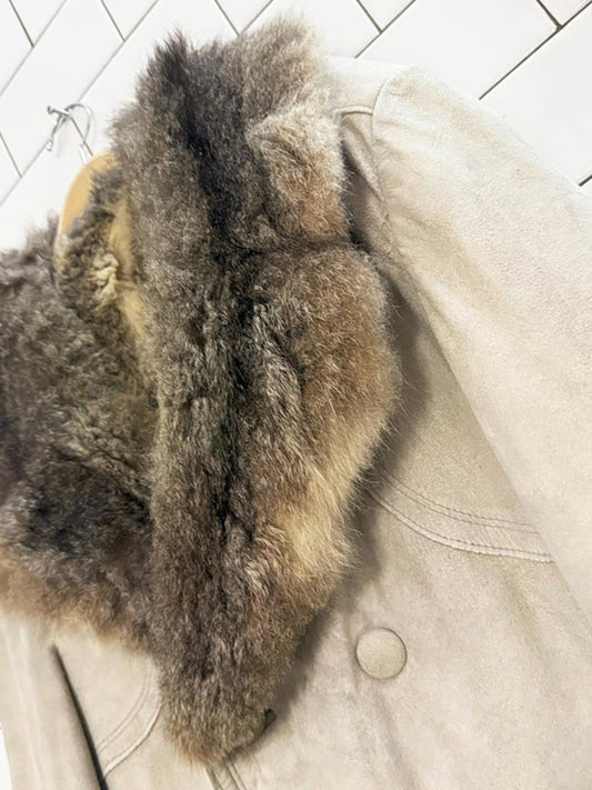 vintage beaver fur lined soft suede double breasted coat - good market thrift store