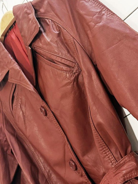 vintage belted leather trench coat - good market thrift store