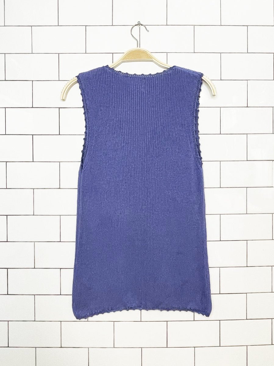 vintage bentley silk-blend crochet trim ribbed knit vest top - good market thrift store