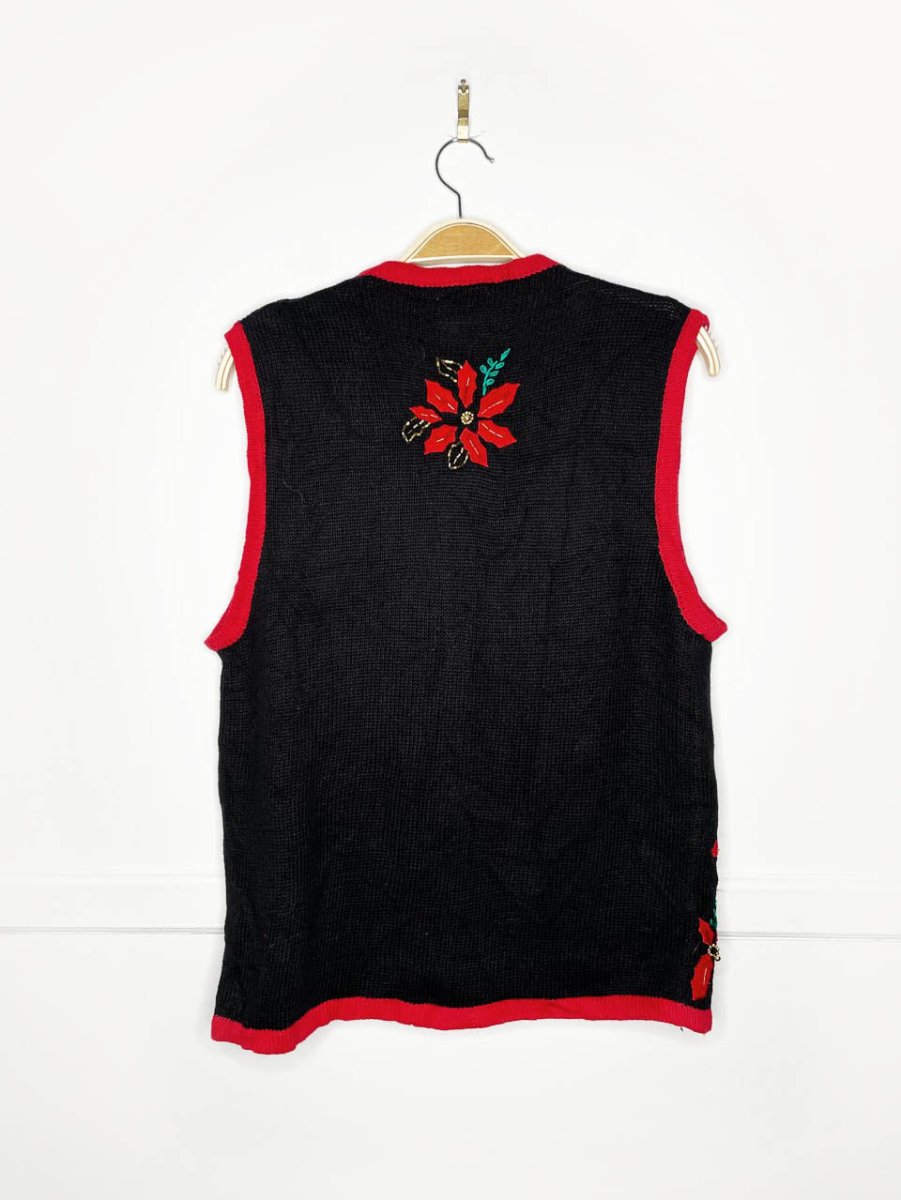 vintage bobbie brooks poinsettia beadwork knit vest - good market thrift store
