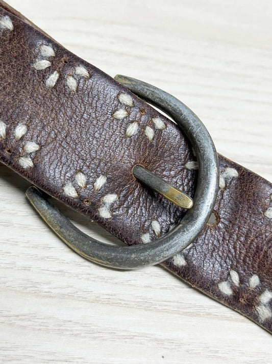 vintage boho leather embroidered stitch trim belt - good market thrift store