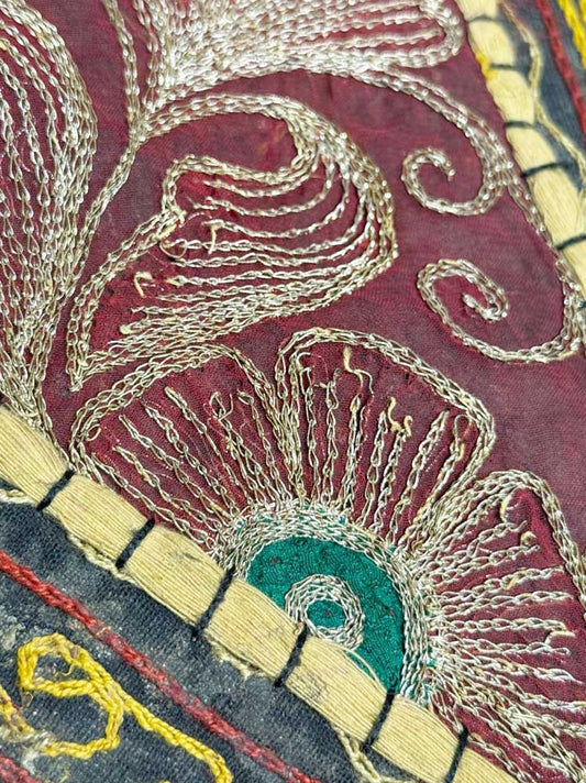 vintage boho mosaic patchwork embroidered wall hanging table runner | made in India - good market thrift store