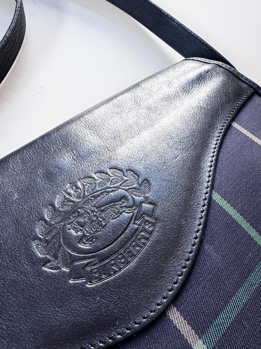 vintage burberrys leather + tartan shoulder bag - good market thrift store