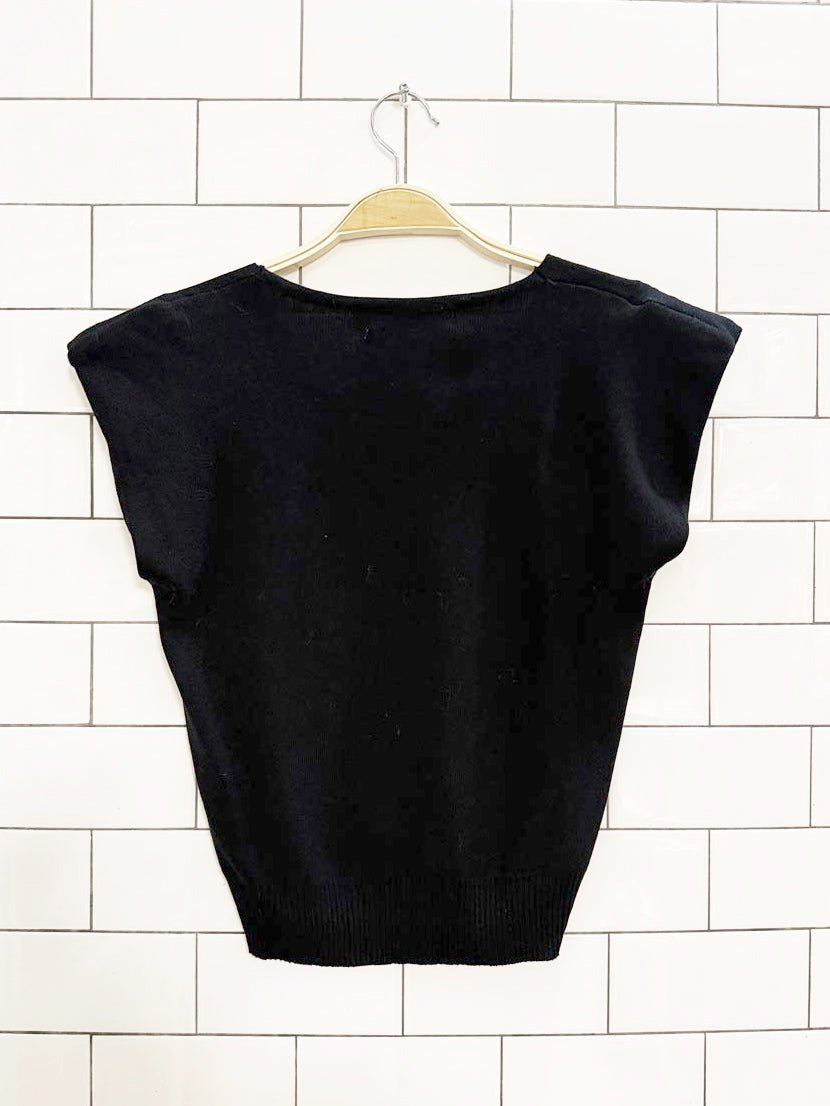 vintage by clara paris gold lion button detail knit top - good market thrift store