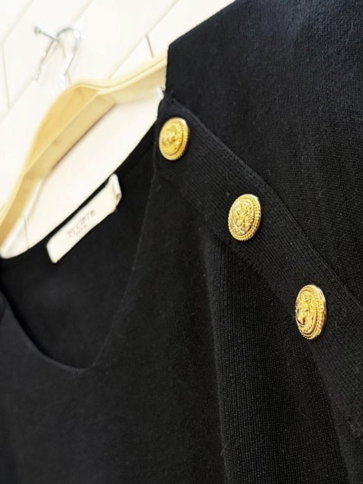 vintage by clara paris gold lion button detail knit top - good market thrift store