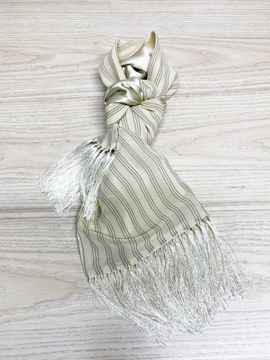 vintage cerruti 1881 silk - blend striped tassel scarf - good market thrift store