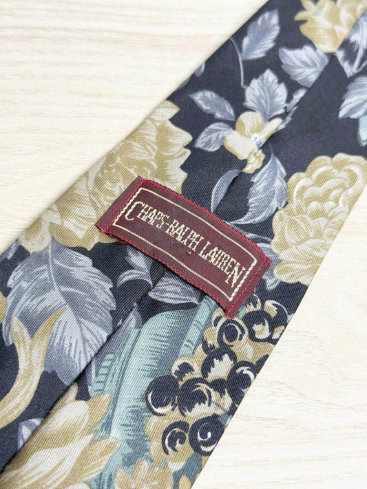 vintage chaps ralph lauren 100% italian silk floral tie - good market thrift store