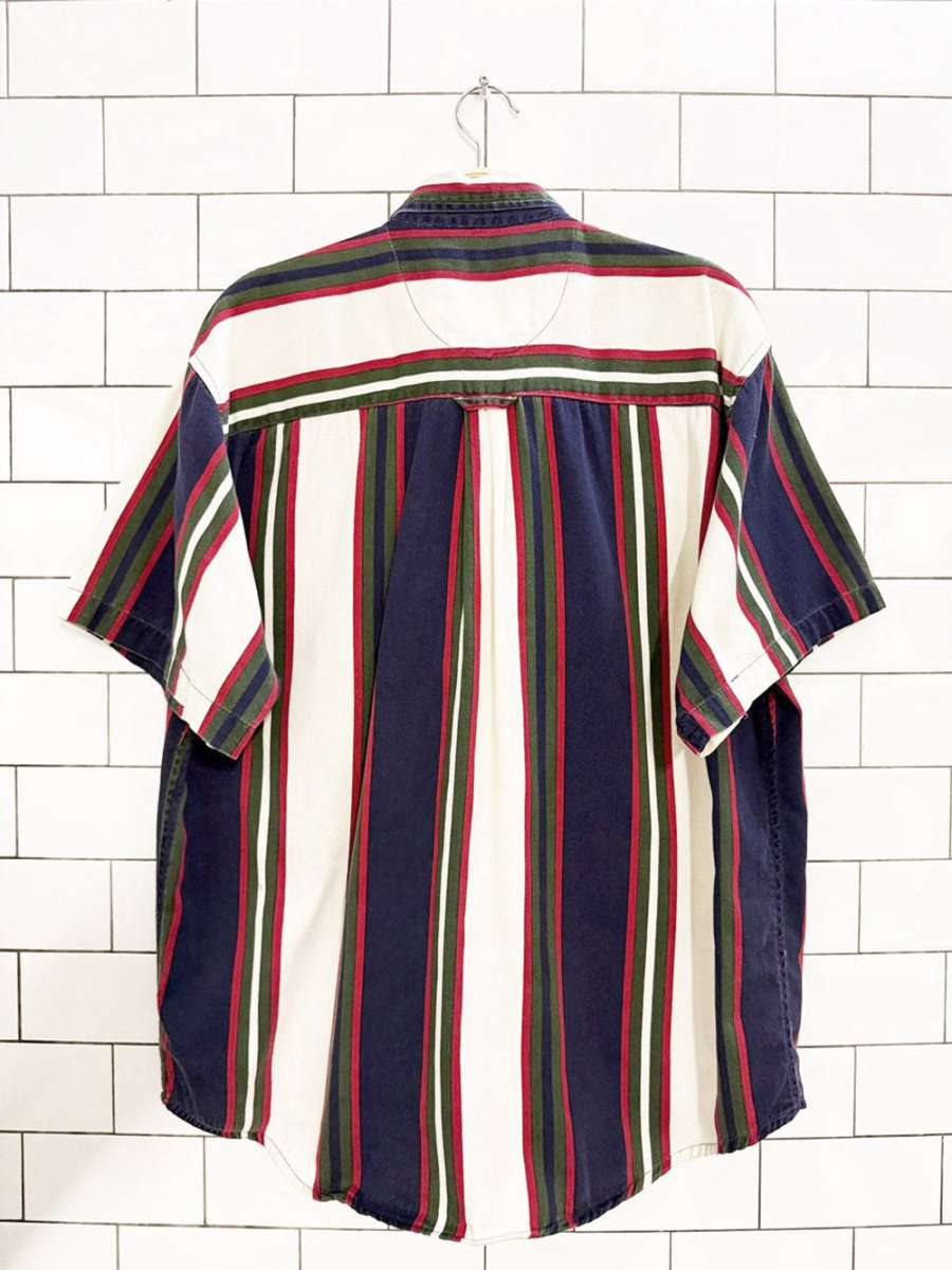 vintage coliseum crest pocket striped full button short sleeve shirt - good market thrift store