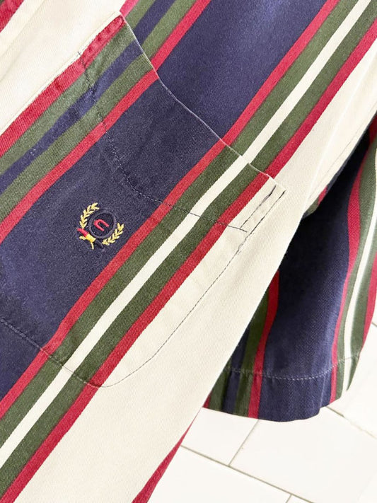 vintage coliseum crest pocket striped full button short sleeve shirt - good market thrift store