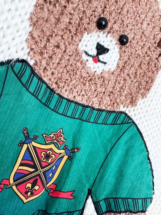 vintage colour cues hand-knit teddy bear sweater - good market thrift store