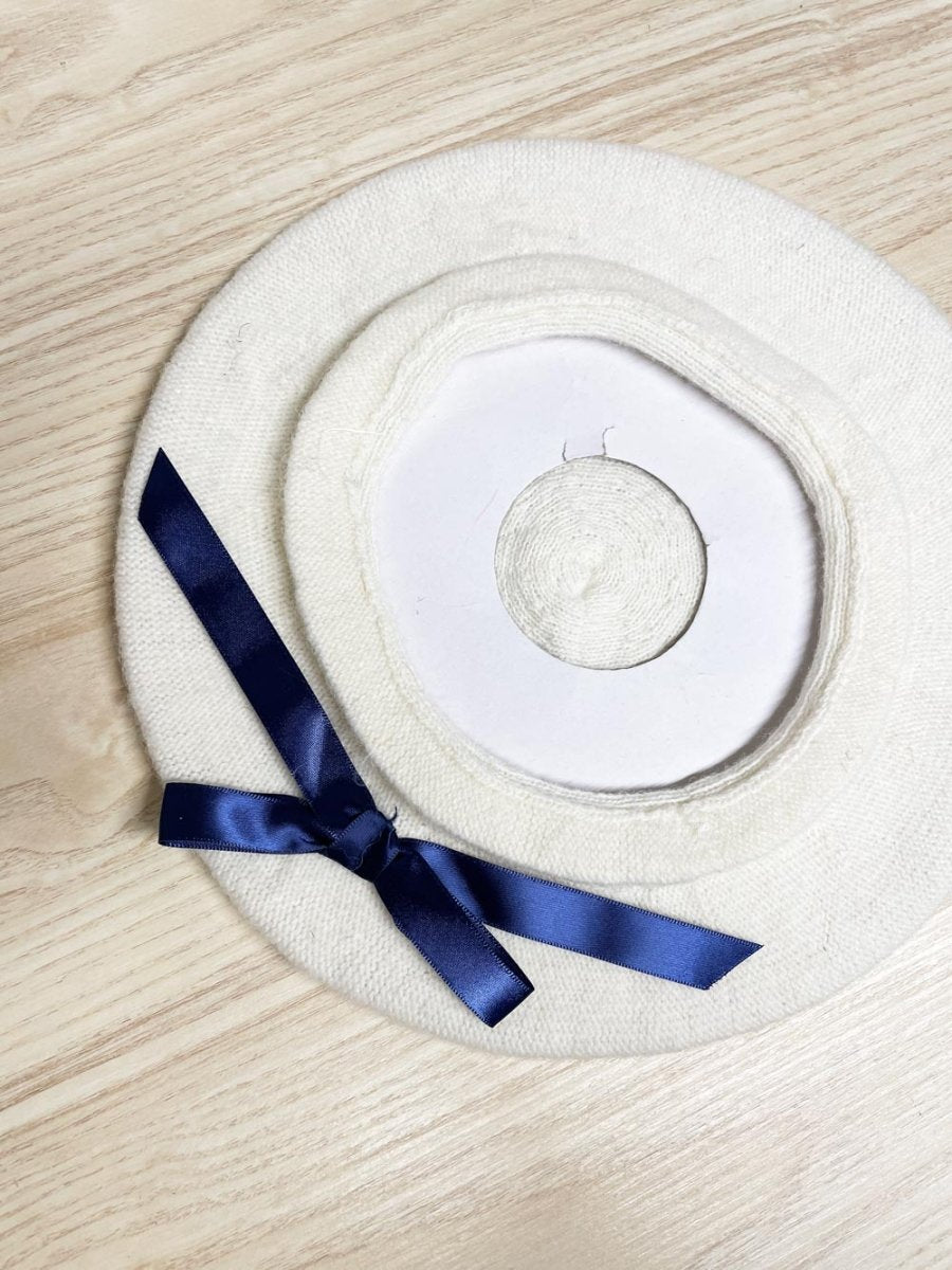 vintage cream wool french beret with satin bow - good market thrift store
