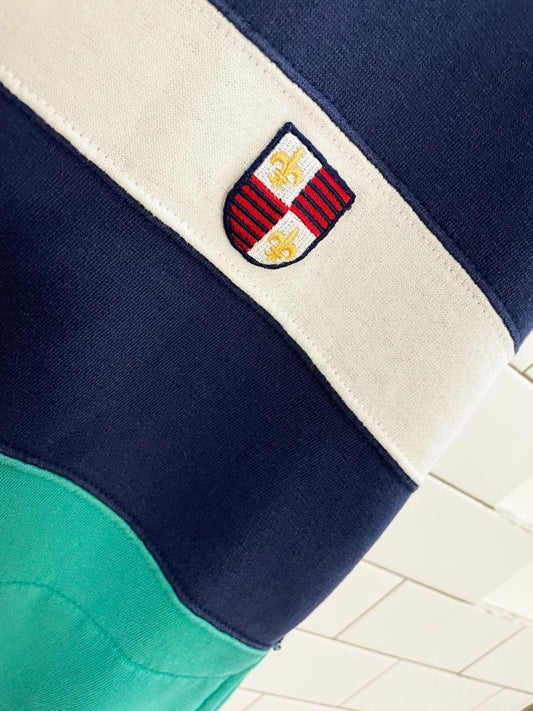 vintage crest 1/2 button boxy colour block stripe collared sweatshirt - good market thrift store