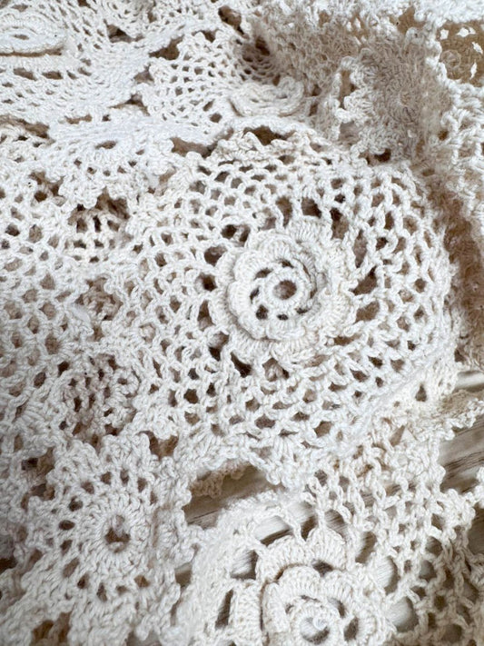 vintage crochet knit floral table cloth - good market thrift store