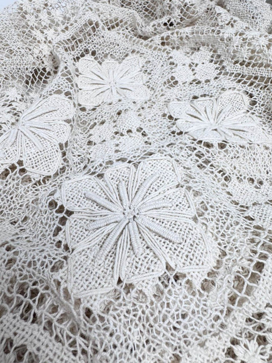 vintage crochet knit intricate floral table cloth - good market thrift store