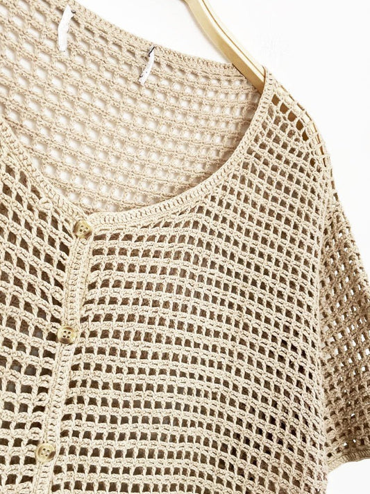 vintage crochet knit short sleeve cardigan top - good market thrift store