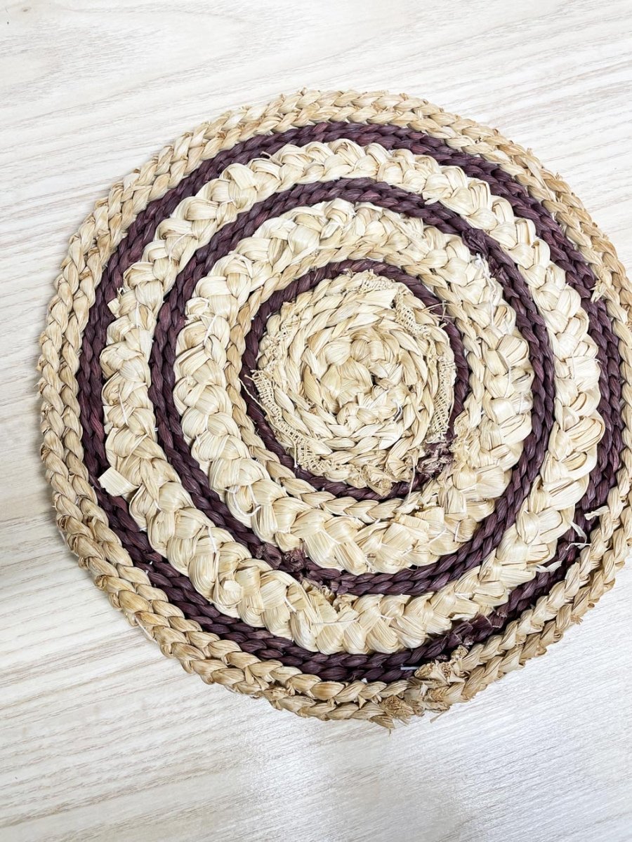 vintage cross stitch duck rattan pot trivet - good market thrift store