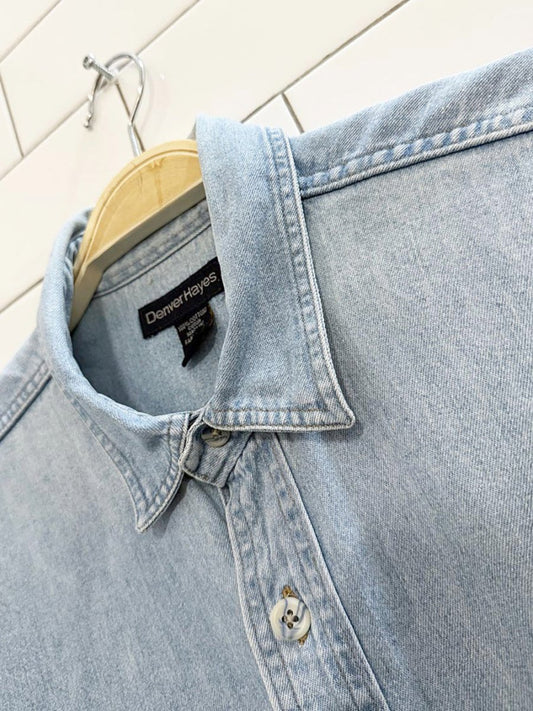 vintage denver hayes double pocket cropped denim shirt - good market thrift store