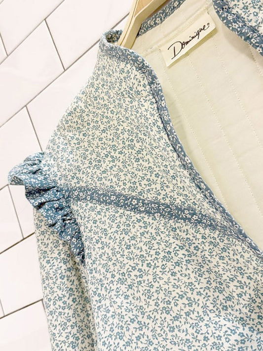 vintage dominique quilted floral ruffle shoulder open light jacket - good market thrift store