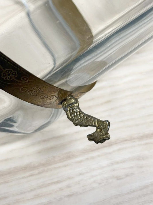 vintage engraved metal bell dome glass cloche | storm lantern - good market thrift store