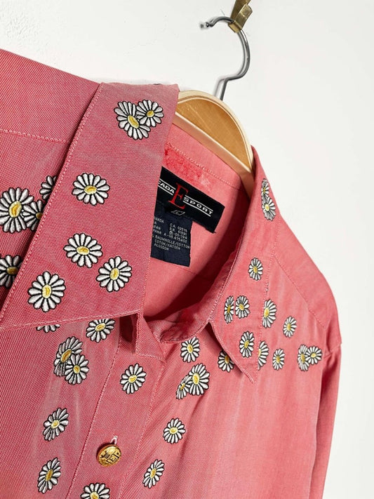 vintage escada daisy embroidered collar + cuffs cotton shirt - good market thrift store