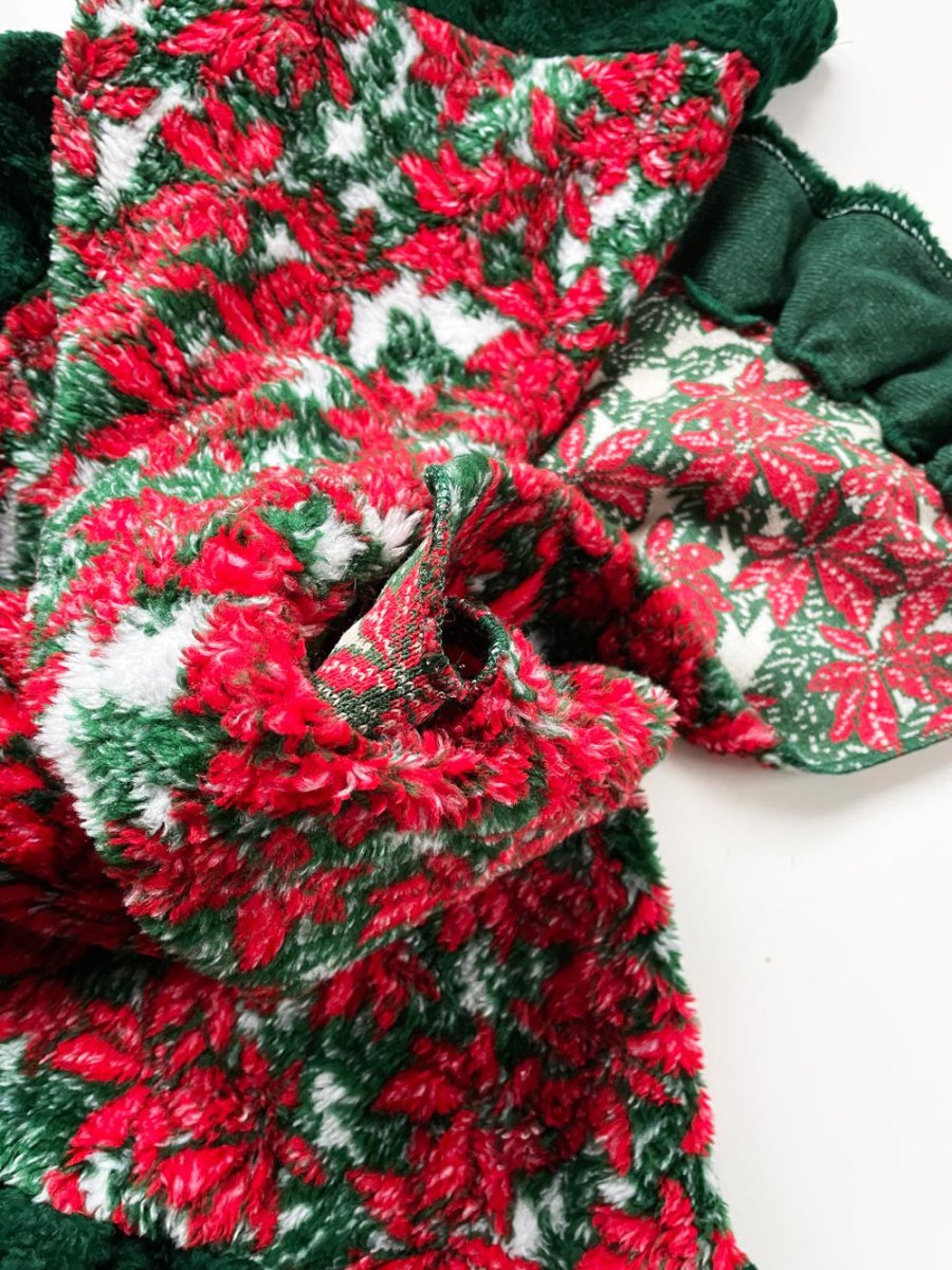 vintage fleece poinsettia ruffle edge tree skirt - good market thrift store