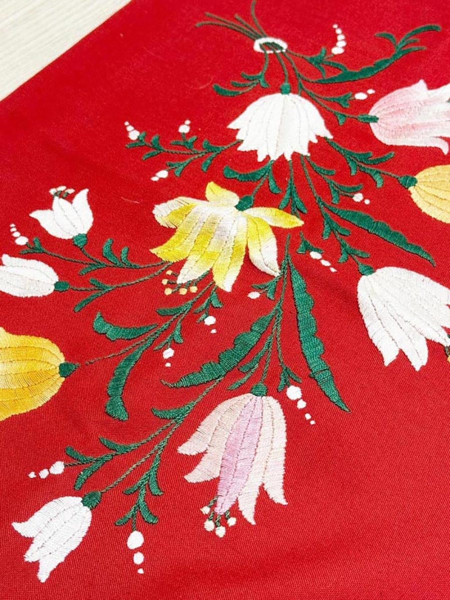 vintage folk floral embroidered pillow case - good market thrift store