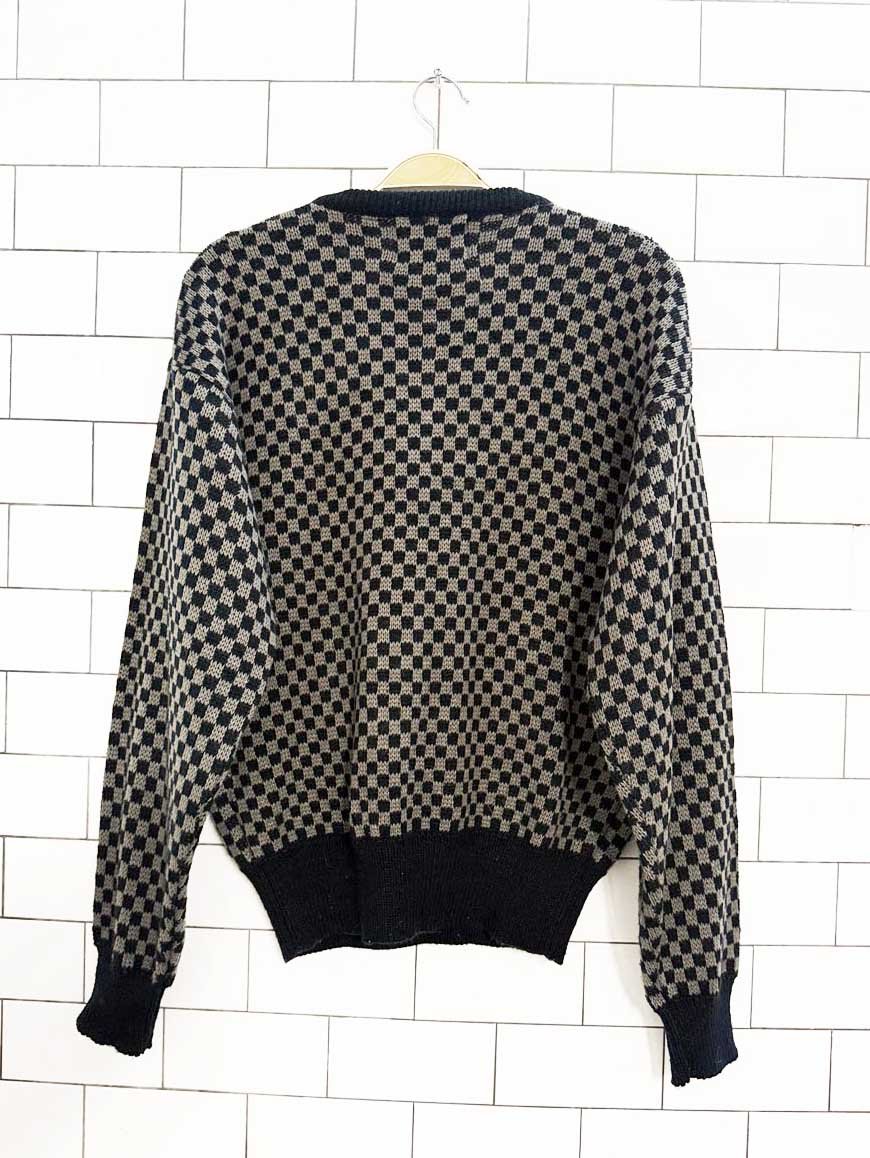 vintage forzano out of italy check leatherette detail knit sweater - good market thrift store