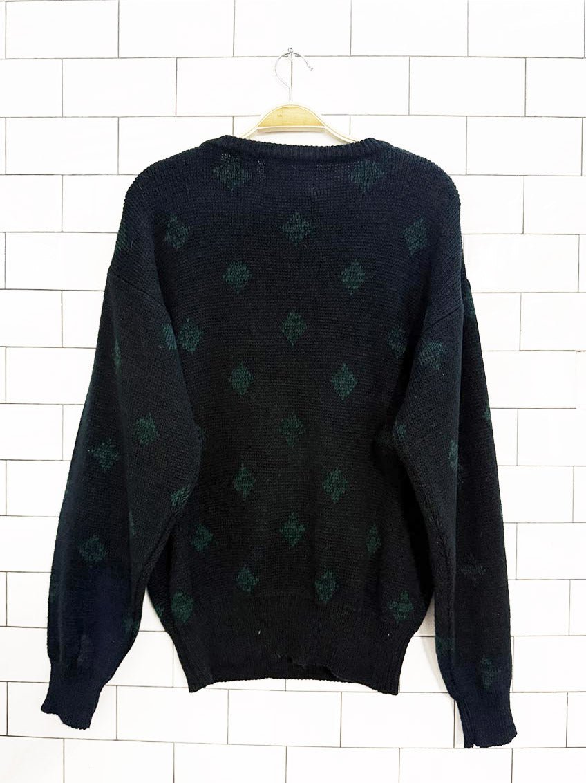 vintage forzano out of italy diamond pattern leatherette detail knit sweater - good market thrift store