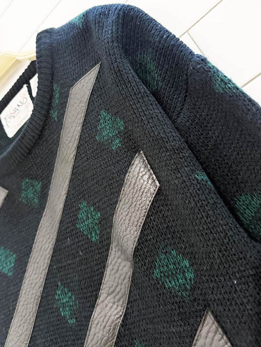 vintage forzano out of italy diamond pattern leatherette detail knit sweater - good market thrift store