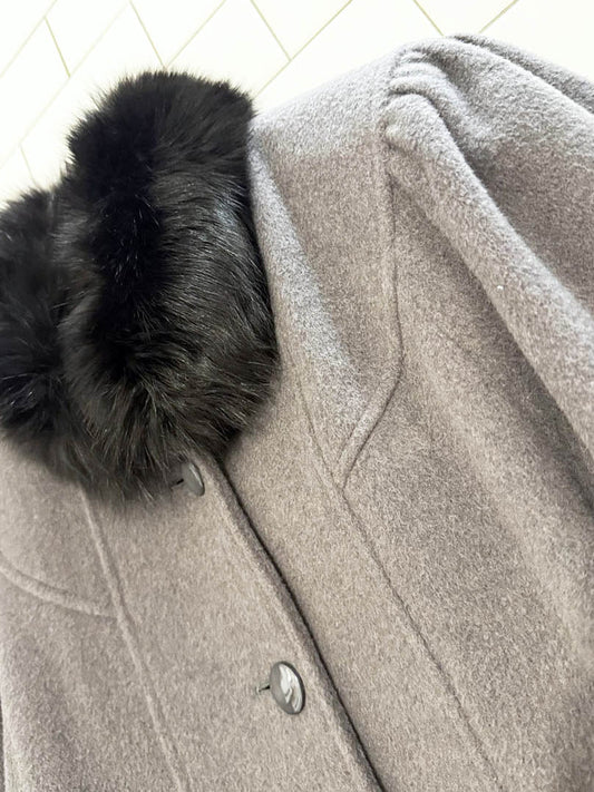 vintage fox fur collar wool - blend puff shoulder coat | la playa - good market thrift store