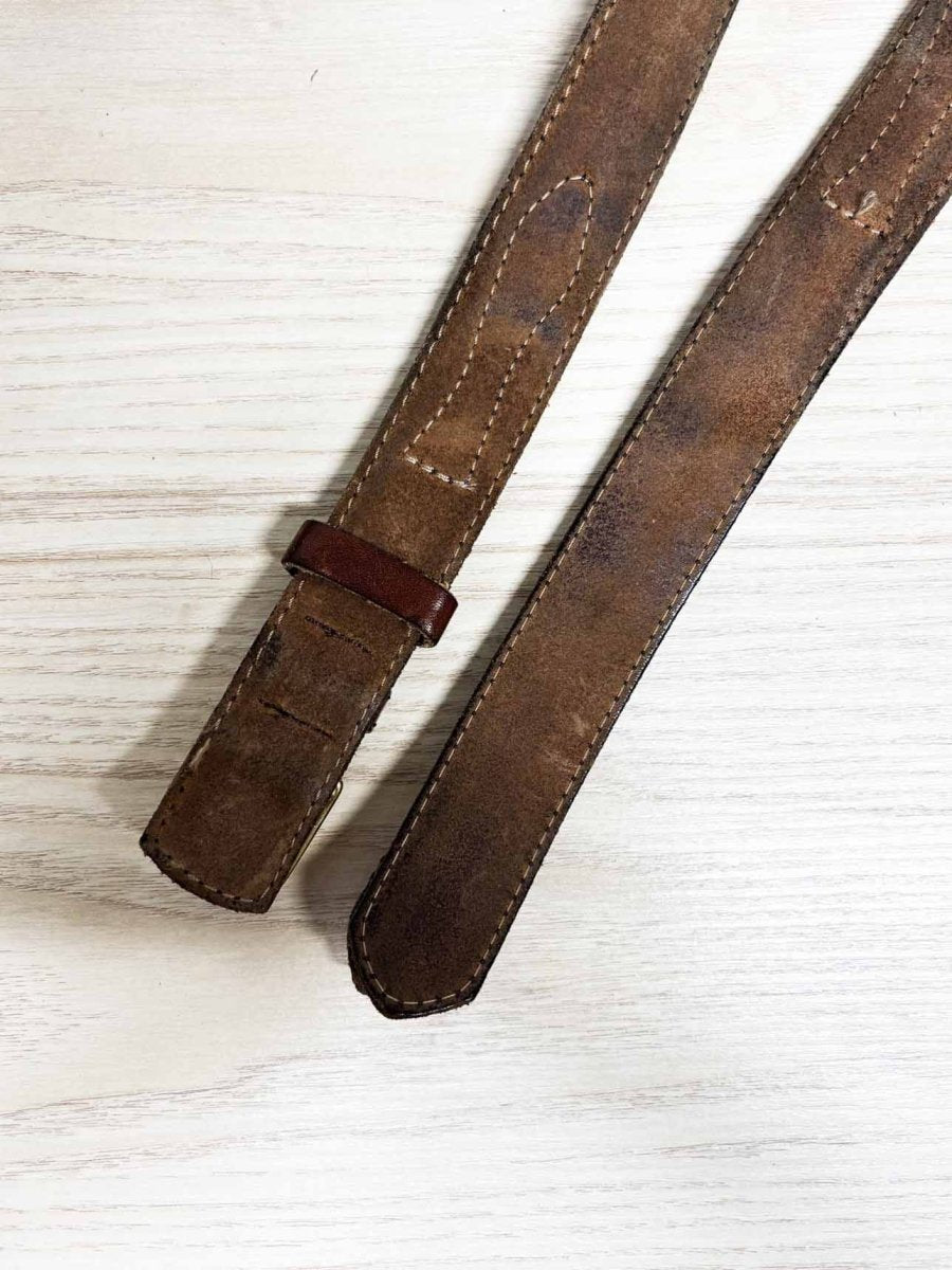 vintage gold clasp double layer leather belt - good market thrift store