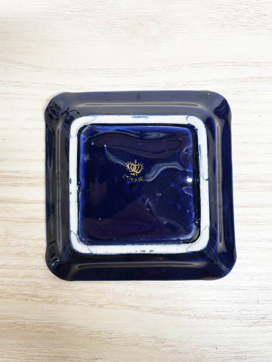 vintage gold trim floral crest square ashtray | imperial china - good market thrift store