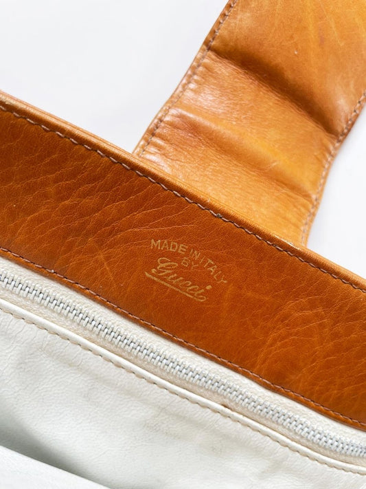 vintage gucci leather two - tone bucket bag | gold - tone hardware - good market thrift store