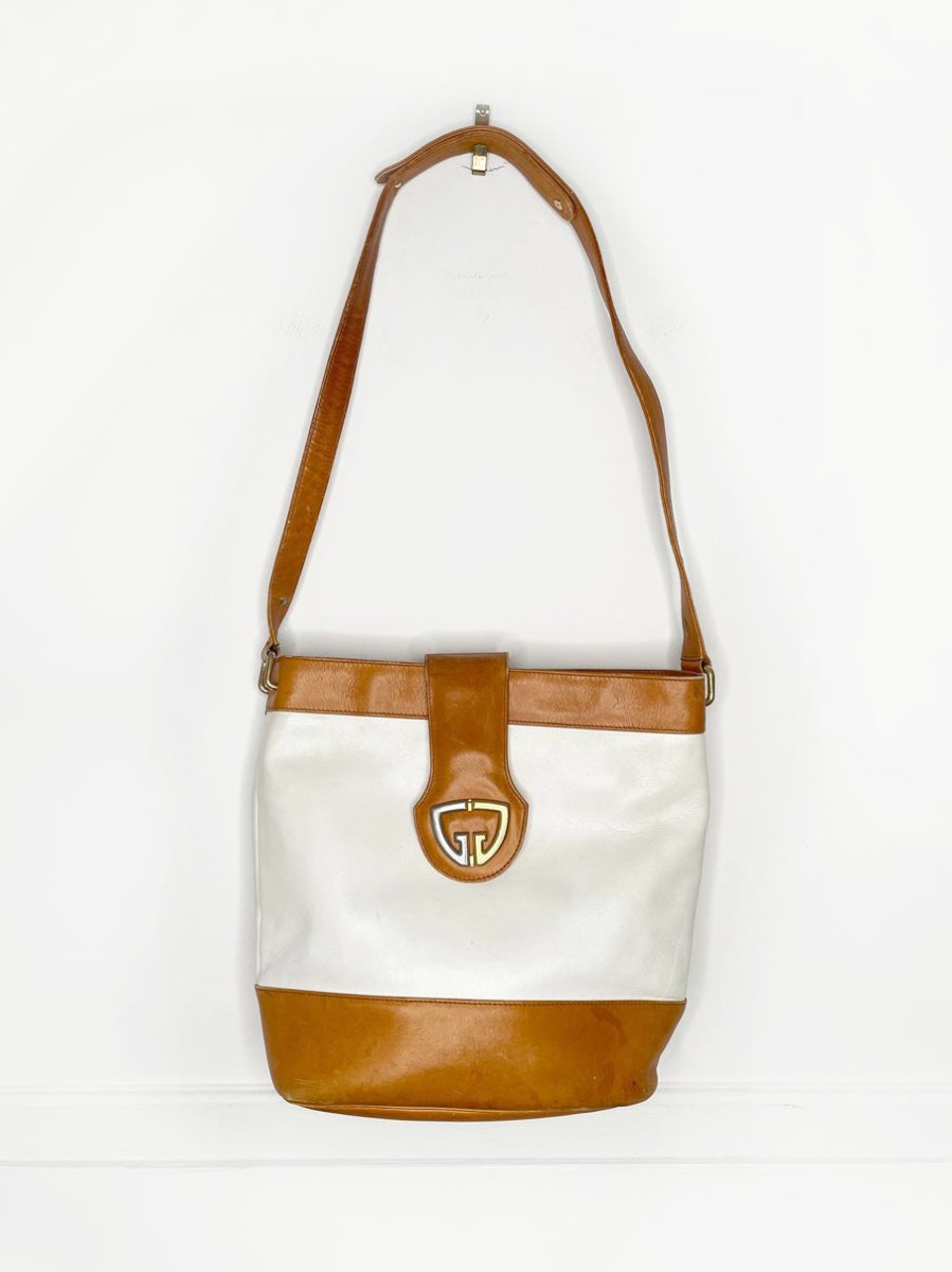 vintage gucci leather two - tone bucket bag | gold - tone hardware - good market thrift store