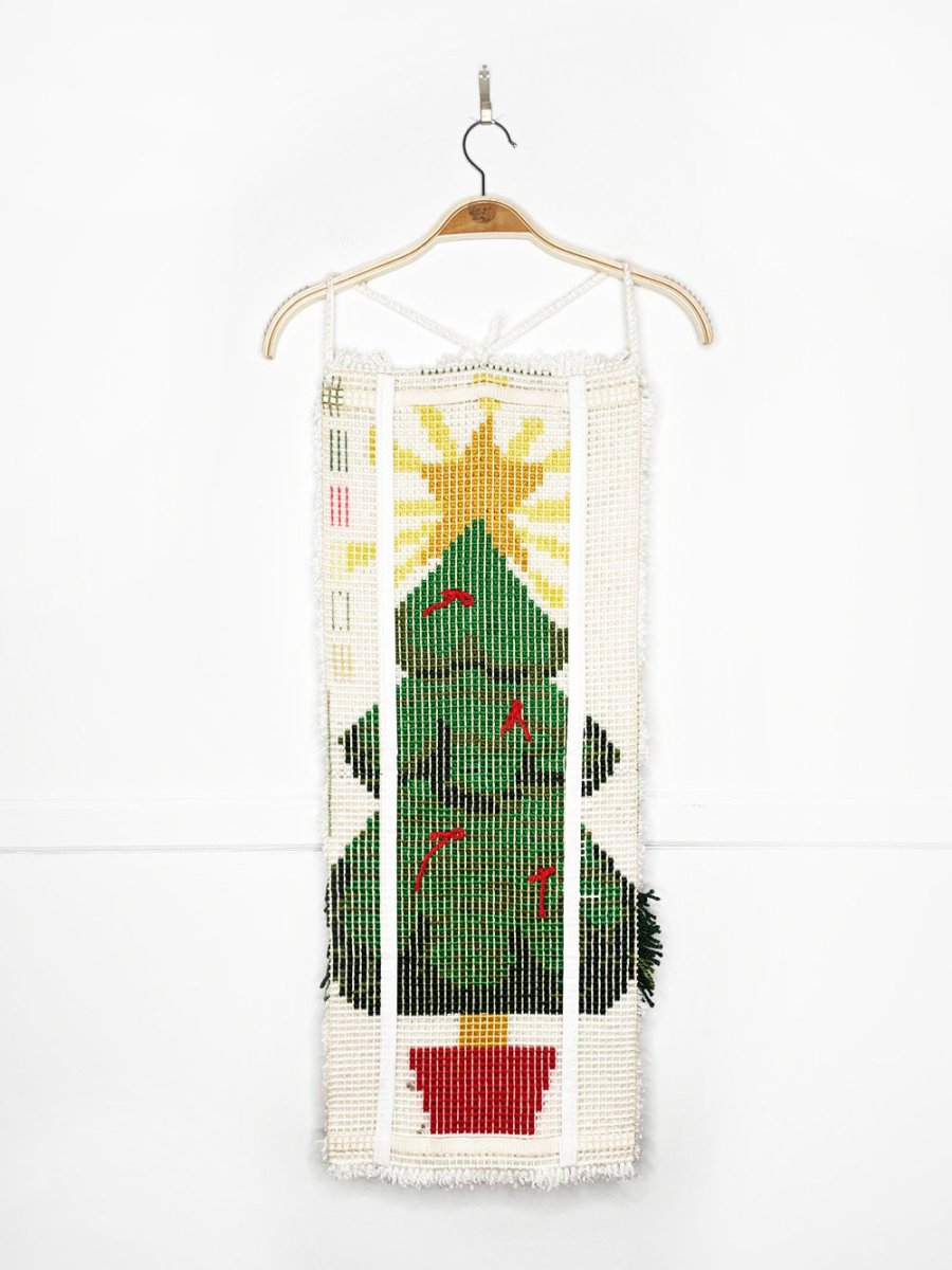 vintage handmade christmas tree latch hook wall hanging - good market thrift store