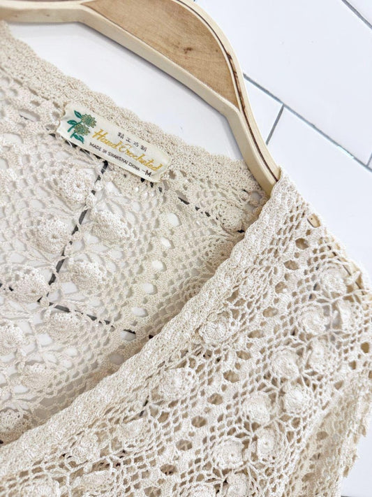 vintage handmade crochet full button cardigan - good market thrift store