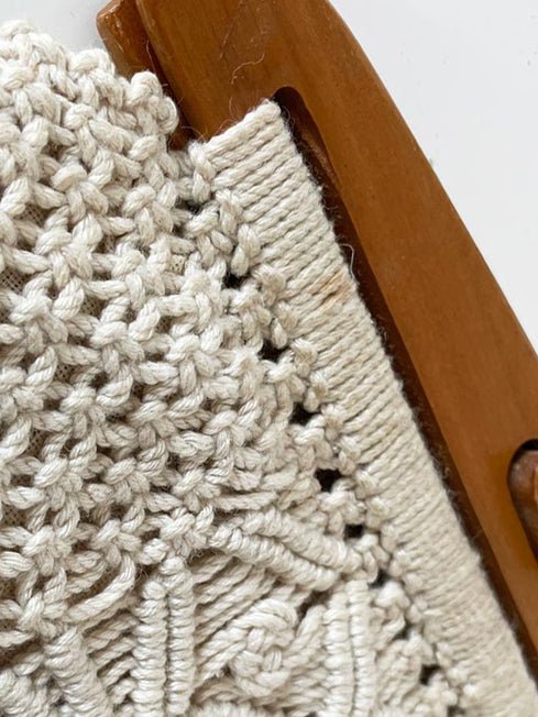 vintage handmade crochet knit wood handle clutch - good market thrift store