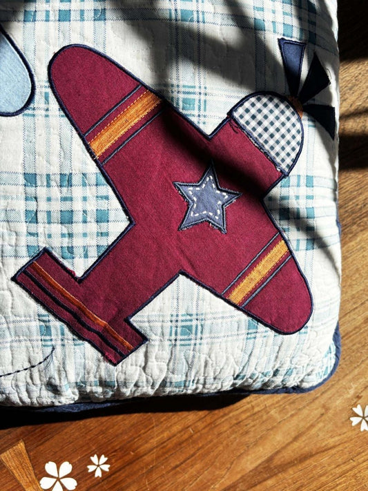 vintage handmade patchwork airplane quilt pillow - good market thrift store