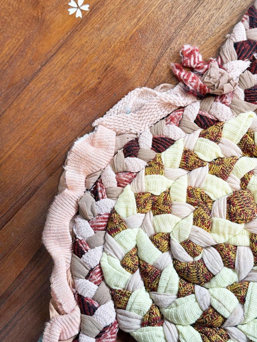 vintage handmade thick crochet circle rug - good market thrift store