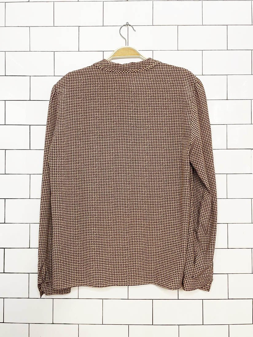 vintage jack mulqueen 100% silk houndstooth blouse - good market thrift store