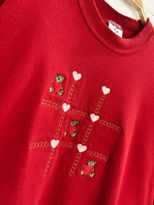 vintage jerzees embroidered teddy bear tic tac toe sweatshirt | made in USA - good market thrift store