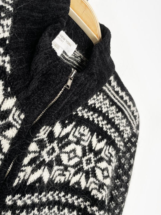 vintage jones new york wool - blend nordic knit full zip chenille cardigan - good market thrift store