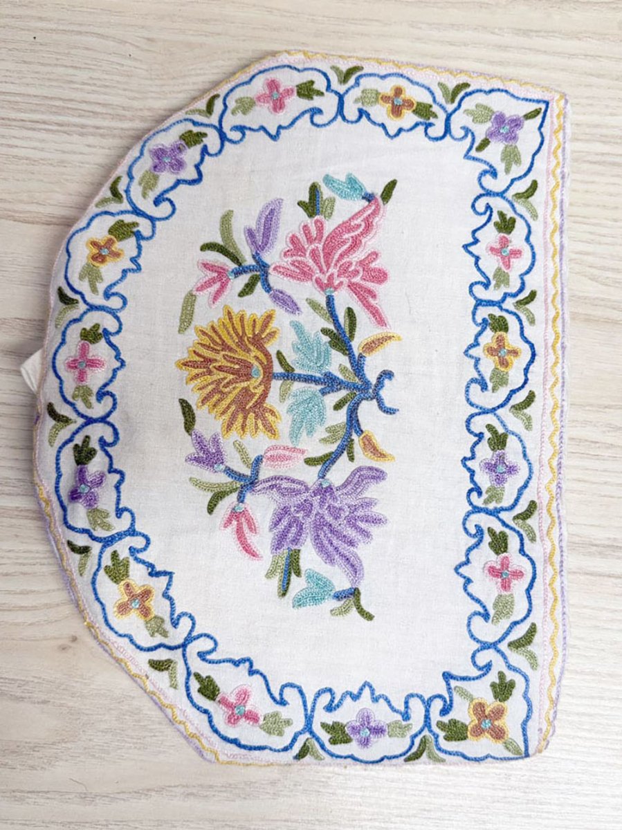 vintage kashmiri chain - stich embroidered tea cozy - good market thrift store