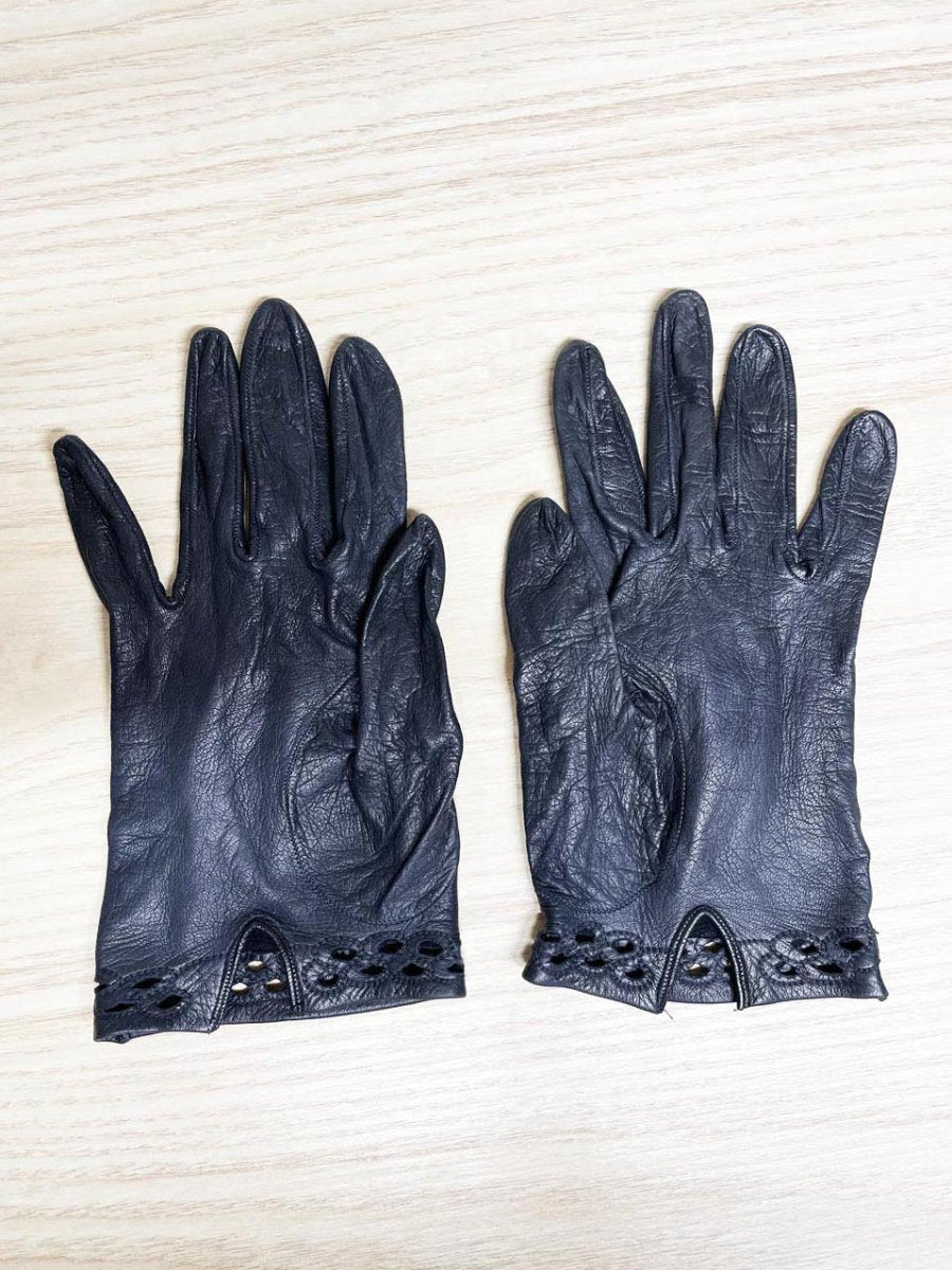 vintage lattice trim leather driving glove | unlined - good market thrift store