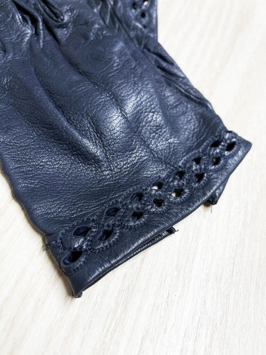 vintage lattice trim leather driving glove | unlined - good market thrift store