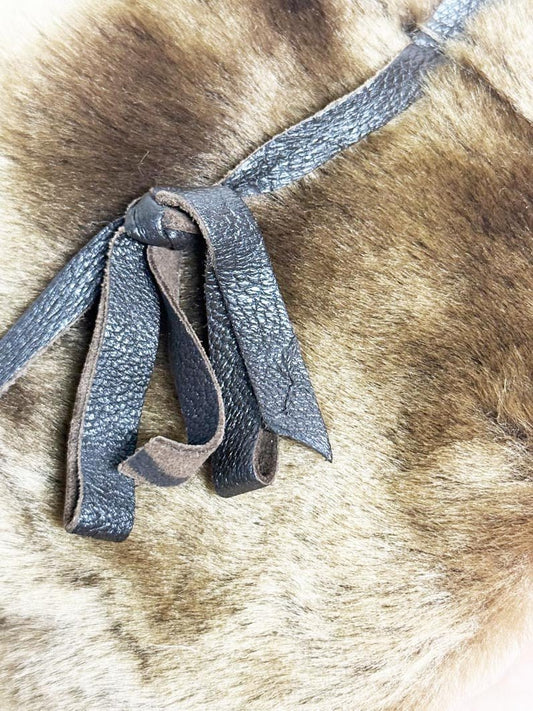 vintage leather bow detail real fur hat - good market thrift store